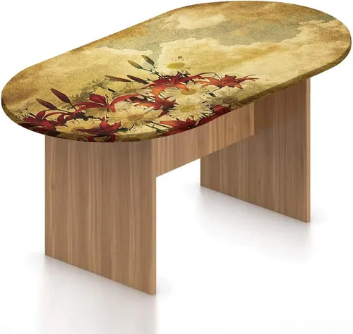 Vista 11 de Mantel ajustable ovalado, color naranja quemado con bordes elásticos y bordes elásticos, para mesa con estampado de pétalos de flores y encaje