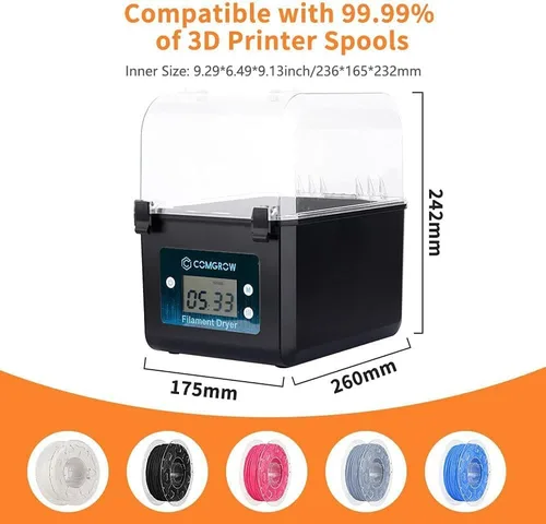 Vista 4 de Comgrow Secador de Filamento, Caja de Secado de Filamento Mejorada, Deshidratador de Filamento 3D de Gran Capacidad para 2KG de Filamento