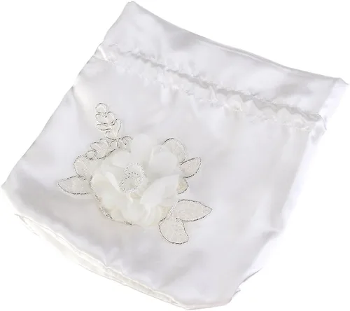 Vista 8 de ULTNICE Bolso de mano con cordón para boda, bolso de satén nupcial, Blanco