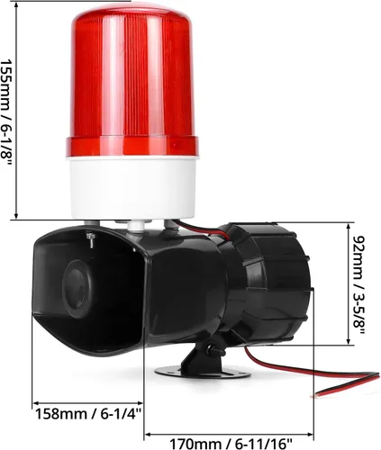 Vista 6 de QWORK Alarma de sonido y luz AC110V, alarma de alta intensidad de 115dB con 90-150 destellos por minuto, sistema de advertencia de emergencia LED