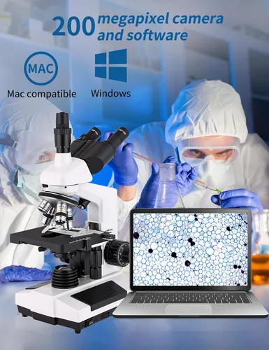 Vista 5 de Microscopios para adultos WF10x y WF25x Microscopio compuesto con portaobjetos de microscopio, kit de microscopios para niños, estudiantes, escuela