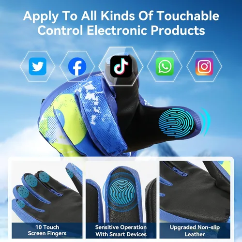 Vista 3 de Guantes de esquí, guantes de nieve, 3M Thinsulate guantes de invierno impermeables para clima frío para padres y niñas, ciclismo, conducción, correr