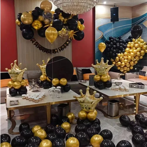 Vista 4 de 200 globos negros y dorados de 5 pulgadas, cromados, metálicos, dorados, negros, de látex, gruesos, pequeños para bodas, cumpleaños, graduaciones