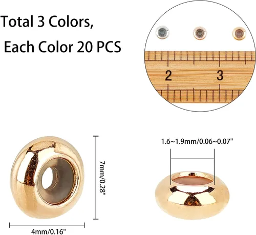 Vista 2 de PH PandaHall 60 cuentas deslizantes de silicona de latón, 3 colores de 0.276 in, cierres deslizantes para bricolaje pulseras europeas collares