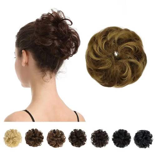 Vista 21 de Barsdar - Moño de cabello 100 % humano, Moño desordenado, Extensiones de cola de caballo, Moño de cabello rizado, Pieza de cabello