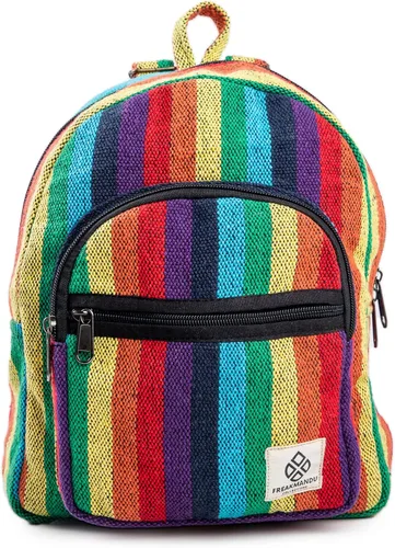 Vista 2 de Freakmandu - Mini mochila de cáñamo, color azul, bohemio, ecológica, unisex, rústica, duradera, Multicolor, Mini, Mini mochila de cáñamo Boho