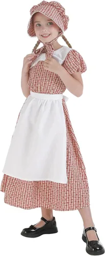 Vista 8 de Nuoqi Vestidos de pionera para niñas, disfraz colonial de Laura Ingalls Wilder