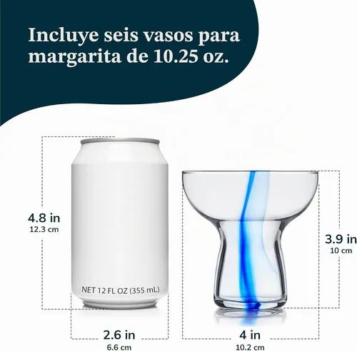 Vista 3 de Libbey Blue Ribbon - Juego de 6 vasos de Margarita sin tallo, de inspiración artesanal, elegantes vasos de margarita, cristalería mexicana ligera