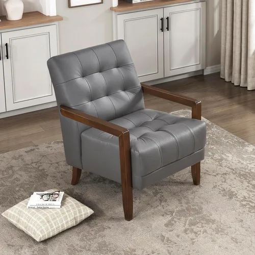 Vista 14 de Lexicon - Silla decorativa moderna, de lujo, de piel genuina, para sala de estar, con cojines capitonados, sillón con estructura de madera maciza