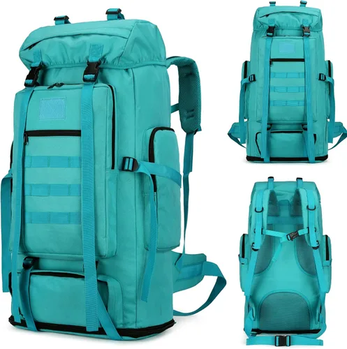 Vista 9 de Mochila de senderismo y camping, mochila MOLLE impermeable para viajes (verde militar)