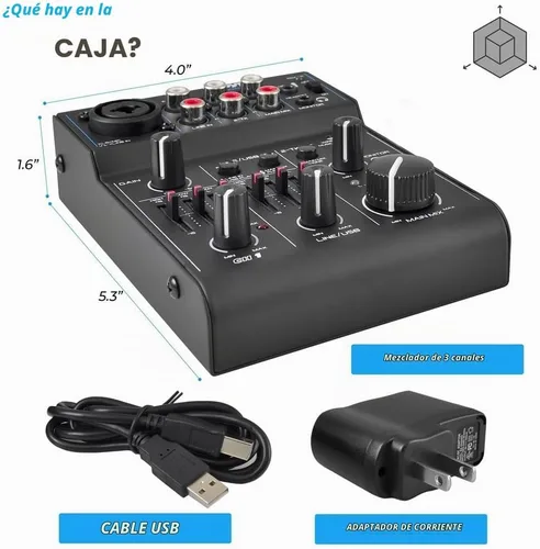 Vista 7 de Pyle - Mezclador de audio Bluetooth de 3 canales - Controlador de sonido DJ con tarjeta de sonido USB para grabación en PC - XLR - Conector