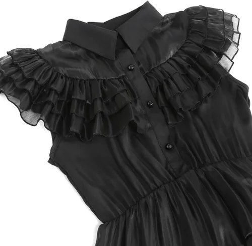 Vista 7 de Nerveol Disfraz negro para niñas, disfraz de Halloween para la familia, disfraz de cosplay, fiesta de princesa, vestido de 4 a 12 años