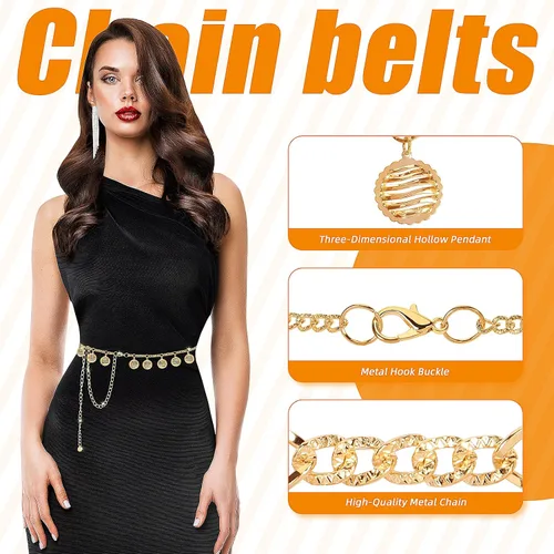 Vista 3 de Cinturón de cadena de metal para mujer, cadena de cintura ajustable para vestidos, jeans, Western Concho