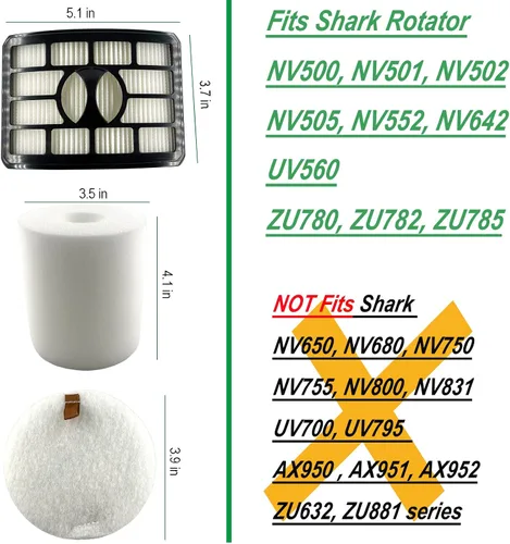 Vista 2 de Dttery Kit de 2 espuma y fieltro, 1 filtro Hepa para Shark Rotator Professional Lift-away vertical aspiradora NV500 NV501 NV502 NV505 NV552 NV642