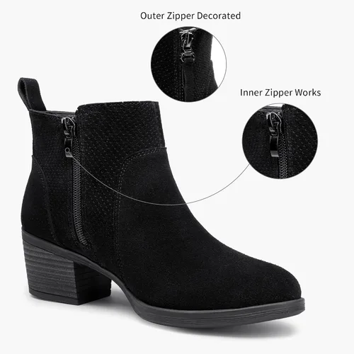 Vista 3 de Vepose Botines de cuero de gamuza para mujer, botines de moda con cremallera interior para mujer