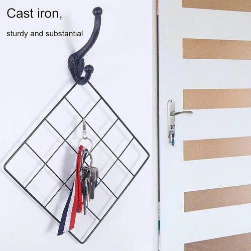 Vista 7 de WEBI Ganchos rústicos para abrigos: 5 ganchos de hierro fundido para colgar, ganchos de pared antiguos resistentes para toallas, batas, granja Negro