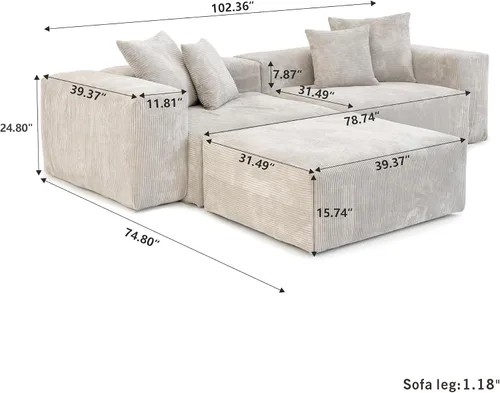 Vista 2 de Sofá seccional modular en forma de nube, sofá en L con otomano, sofá cama de 260 cm de tamaño grande, sofás cama de corduroy para sala de estar