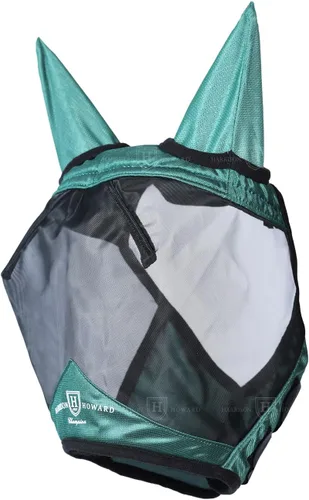 Vista 9 de Harrison Howard Máscara de mosca de caballo luminosa profesional estándar con orejas protección UV para caballo, azul y plateado, pequeño poni Azul