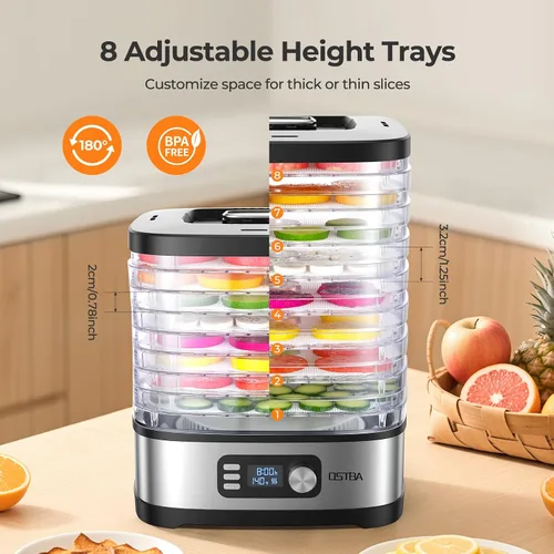 Vista 4 de OSTBA Food Dehydrator, 8 BPA-Free Trays, Adjustable Temp to 158°F, 240W