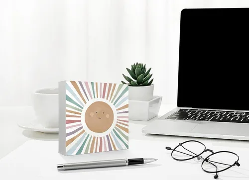 Vista 4 de Mtrgdn Decoración bohemia de arco iris para aula, decoración inspiradora de escritorio para guardería, caja de madera con sol sol sol para aula