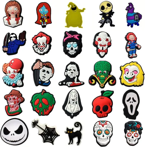 Vista 4 de hunanzhongyi Lote de 50 dijes para zapatos de película de terror dijes para zapatos de Halloween para adolescentes niños niñas hombres y mujeres