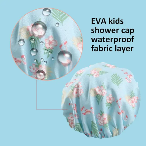 Vista 3 de Gorro de ducha para niños, paquete de 3 gorros de ducha grandes, reutilizables, de doble capa, impermeables, de plástico lavable, gorro de ducha