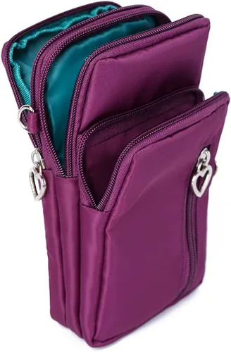 Vista 4 de JUMISEE Bolsa cruzada de 3 capas para teléfono celular, cartera de nailon, para teléfono inteligente