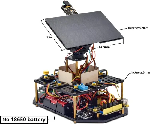 Vista 7 de KEYESTUDIO Kit electrónico de seguimiento solar DIY para Arduino, carga de teléfono inteligente, sensor de temperatura y humedad, sensor de luz