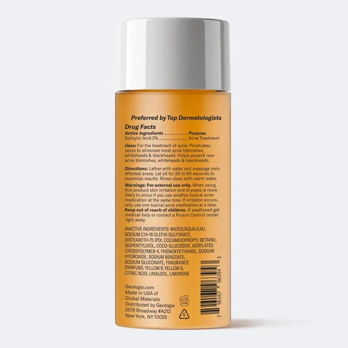 Vista 9 de Geologie Lavado facial con control de acné Limpiador exfoliante de ácido salicílico al 2% Limpia la piel, controla el aceite y previene brotes