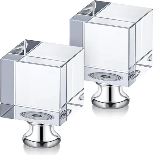 Vista 8 de 2 piezas de cubo de cristal para lámpara cuadrada transparente, perilla superior con base cromada para decoración de sombra, 1-4/5 pulgadas de alto
