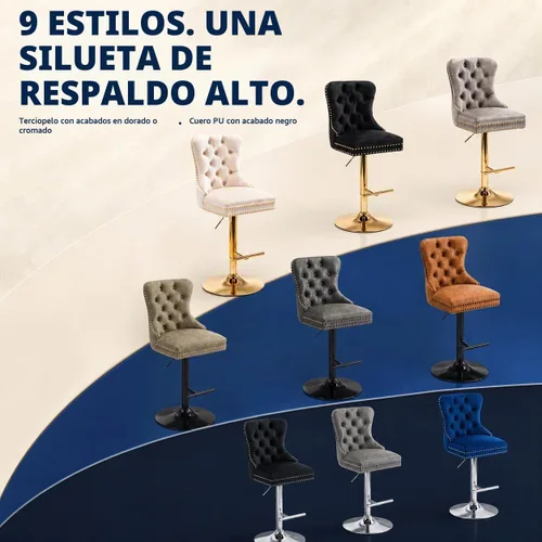 Vista 7 de ODUSE-DAILY Juego de 2 taburetes de bar giratorios de terciopelo beige con respaldo tapizado, taburetes de bar ajustables en altura de mostrador