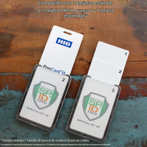 Vista 2 de Paquete de 2 - Portaidentificadores para 3 tarjetas hasta tres credenciales - Estuche rígido vertical resistente de plástico duro para múltiples