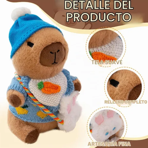 Vista 2 de Capybara - Lindo peluche de peluche para niños y niñas, juego de 10 piezas, 9 prendas y accesorios, juguete de peluche Kawaii, peluche suave