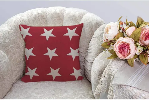 Vista 2 de HGOD DESIGNS Funda de almohada de estrella blanca, diseño abstracto de estrellas de Estados Unidos sobre fondo rojo, fundas de almohada decorativas