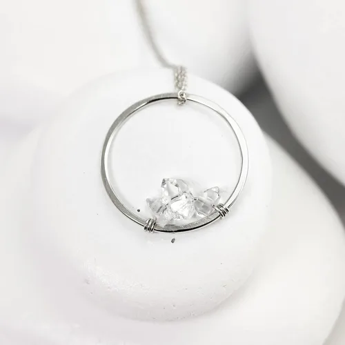 Vista 3 de Herkimer Diamond Necklace in Solid 14K Gold and Gold Filled, Rose Gold, Sterling Silver; Beautiful Solitaire, Multi-Stone, or Pendant Quartz