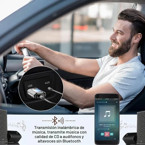 Vista 5 de Receptor transmisor Bluetooth 5.0, adaptador de conector de audio auxiliar 2 en 1 de 0.138 in Para TV, avión, gimnasio, coche y hogar, baja