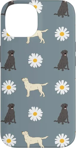 Vista 4 de Labrador Retriever y Daisy Flower Pattern - Carcasa para iPhone 17, color azul polvoriento