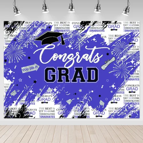 Vista 8 de Mocsicka Telón de fondo de graduación de 7 x 5 pies – Congrats Grad Black Gold 2026 decoraciones de fiesta de graduación, fondos de fotografía