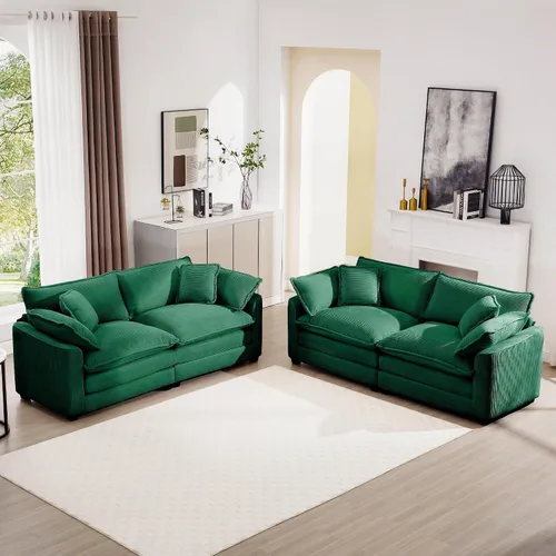 Vista 16 de mikibama Juego de sofá de lujo de 2 piezas, sofá de dos plazas y sillón, juego de sofás de pana moderna cómodos tipo nube para sala de estar