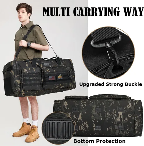 Vista 5 de Bolsa de lona extra grande de 130L para hombres, bolsa de lona resistente para viajes, bolsa grande de equipo de gimnasio deportivo para hockey
