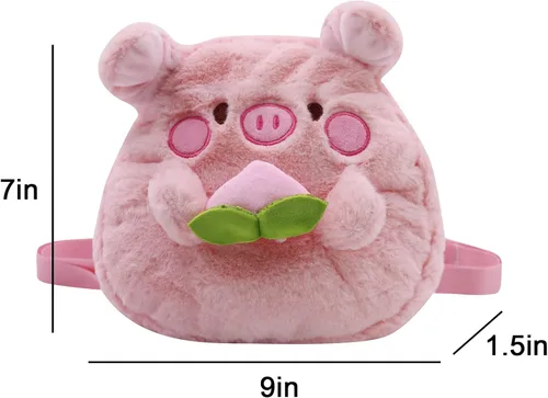 Vista 3 de Linda mochila de peluche para niña, bolsa de peluche kawaii de cerdo para la escuela, mini bolsa de felpa para niñas y mujeres, bolso mullido