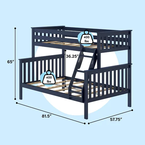 Vista 3 de Max & Lily - Litera, marco de cama individual sobre cama matrimonial para niños, color azul. Climb with Confidence, Sturdiness Redefined