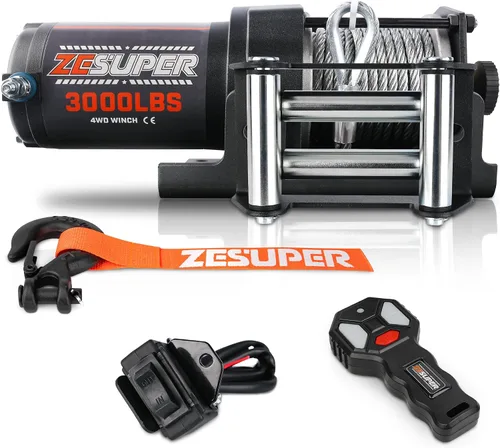 Vista 11 de ZESUPER - Kit de cabestrante eléctrico con control remoto de mano, 2500 libras, 12 V CC, cable de acero, impermeable; para cuatriciclos, vehículos
