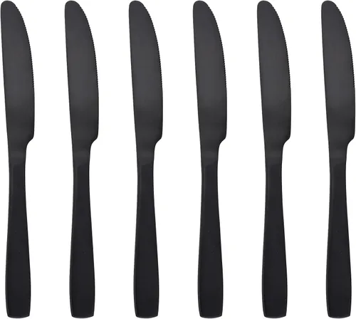 Vista 10 de Juego de cubiertos negro mate de acero inoxidable 18/0, utensilios de metal mate, incluye cuchillo de carne, tenedor y cuchara (24 piezas) duradero