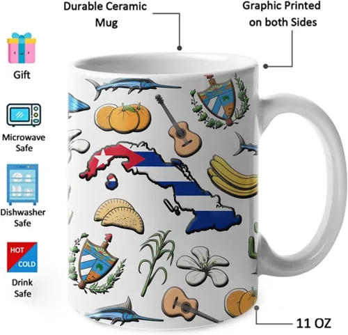 Vista 3 de Lotacy Taza de café con símbolos de Cuba con bandera de mapa, taza de cerámica de bandera cubana de 11 onzas, recuerdo de Cuba y regalos, idea