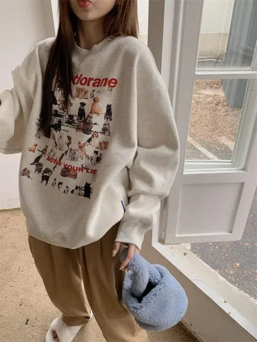 Vista 4 de Sudadera gráfica con cuello redondo para mujer, sudadera de gran tamaño para mujer, ropa Y2K
