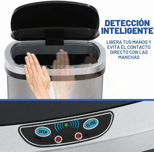 Vista 5 de Bote de basura de 13 galones con tapa, botes de basura automáticos para cocina, 50 L, con sensor de movimiento, cubo de basura de acero inoxidable