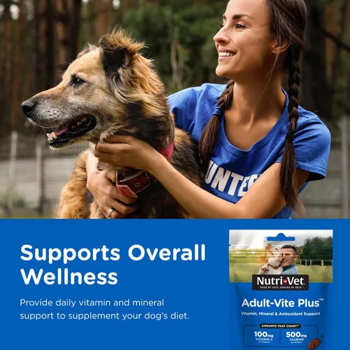 Vista 2 de Nutri-Vet Adult-Vite Plus Dog Multivitamínico Masticable suave, suplemento diario para perros con vitaminas minerales y antioxidantes, apoya