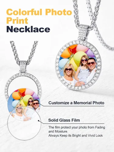 Vista 4 de U7 Collar de fotos personalizado para hombres y mujeres, joyería personalizada con dije de cualquier imagen, cuerda de acero inoxidable, espiga