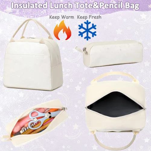 Vista 109 de Juego de mochila para niñas y adolescentes, mochila escolar para niños con bolsa para el almuerzo, estuche para lápices, mochilas escolares